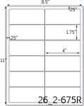 4 x 1 3/4 Rectangle Water-Resistant White Vinyl Inkjet Label Sheet<BR><B>USUALLY SHIPS SAME DAY</B>