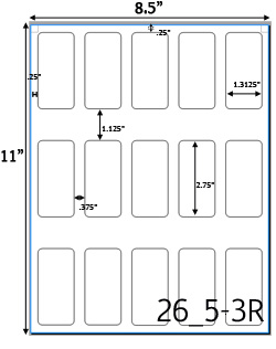 1 5/16 x 2 3/4 Rectangle Water-Resistant White Vinyl Inkjet Label Sheet<BR><B>USUALLY SHIPS SAME DAY</B>