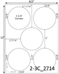 3 5/8 Diameter Round Circle<BR>White Water-resistant Polyester Printed Label Sheet<BR><B>USUALLY SHIPS IN 2-3 BUSINESS DAYS</B>