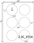 3 Diameter Round Circle<BR>White Water-resistant Polyester Printed Label Sheet<BR><B>USUALLY SHIPS IN 2-3 BUSINESS DAYS</B>