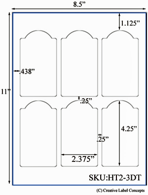 2.375 x 4.25 Dome Top  Rectangle Hang Tag Sheet (die-cut white cardstock) <BR><B>USUALLY SHIPS SAME DAY</B>