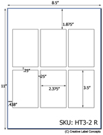  2.375 x 3.50 Rectangle Hang Tag Sheet (die-cut white cardstock) <BR><B>USUALLY SHIPS SAME DAY</B>