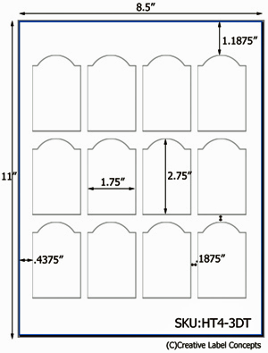 1.75 x 2.75 Dome Top  Rectangle Hang Tag Sheet (die-cut white cardstock) <BR><B>USUALLY SHIPS SAME DAY</B>