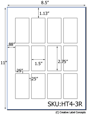 1.5 x 2.75 Rectangle Hang Tag Sheet (die-cut white cardstock) <BR><B>USUALLY SHIPS SAME DAY</B>