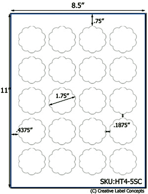 1.75 Diameter Scallop Shape Hang Tag Sheet (die-cut white cardstock) <BR><B>USUALLY SHIPS SAME DAY</B>