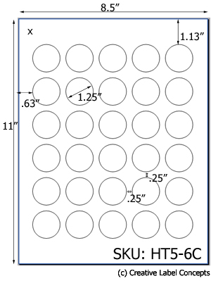1.25 Diameter Round Hang Tag Sheet (die-cut white cardstock) <BR><B>USUALLY SHIPS SAME DAY</B>