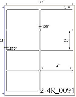 4 x 2 1/2 Rectangle White High Gloss Laser Label Sheet<BR><B>USUALLY SHIPS SAME DAY</B>