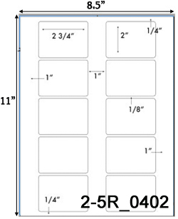 2 3/4 x 2 Rectangle White Label Sheet<BR><B>USUALLY SHIPS SAME DAY</B>