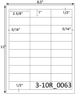 2 5/8 x 1 Rectangle w/ square corners White Label Sheet<BR><B>USUALLY SHIPS SAME DAY</B>