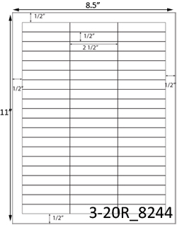 2 1/2 x 1/2 Rectangle White Label Sheet<BR><B>USUALLY SHIPS SAME DAY</B>