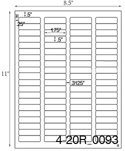 1 3/4 x 1/2 Rectangle <B>PREMIUM</B> Water-Resistant White Inkjet Label Sheet<BR><B>USUALLY SHIPS SAME DAY</B>