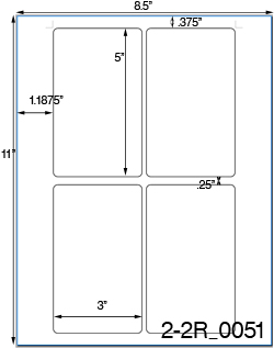 3 x 5 Rectangle Water-Resistant White Polyester Laser Label Sheet<BR><B>USUALLY SHIPS SAME DAY</B>