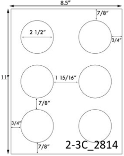 2 1/2 Diameter Round Circle w/ Spacing<BR>Removable White Printed Label Sheet<BR><B>USUALLY SHIPS IN 2-3 BUSINESS DAYS</B>