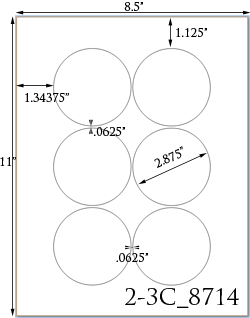 2 7/8 Diameter Round Circle<BR>Removable White Printed Label Sheet<BR><B>USUALLY SHIPS IN 2-3 BUSINESS DAYS</B>