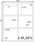 4 x 3 1/3 Rectangle w/ Gutters <BR>White Satin Gloss Printed Label Sheet<BR><B>USUALLY SHIPS IN 2-3 BUSINESS DAYS</B>