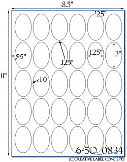 1 1/4 x 2 Oval<BR>Standard Uncoated White Printed Label Sheet<BR><B>USUALLY SHIPS IN 2-3 BUSINESS DAYS</B>