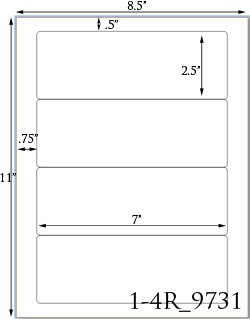 7 x 2 1/2 Rectangle White Label Sheet<BR><B>USUALLY SHIPS SAME DAY</B>