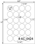 1 1/2 Diameter Round White Label Sheet; 24 up<BR><B>USUALLY SHIPS SAME DAY</B>